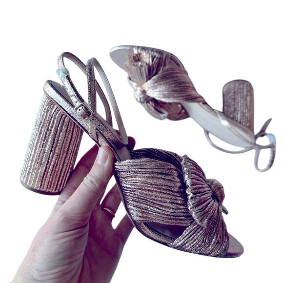 LOEFFLER RANDALL Camellia Dark Rose Gold Pleated Knot Bow Sandal NIB Size 10 - Picture 6 of 14